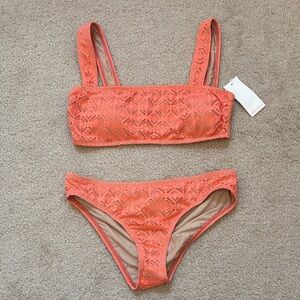 NWT Ella Moss Eyelet Lace Bikini - Coral Salmon Orange Swimwear - Size M
